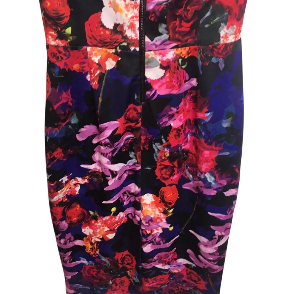 Betsey Johnson Dress Womens 2 Black Floral Cap Sleeve Sheath Back Zip Cocktail - Picture 5 of 16